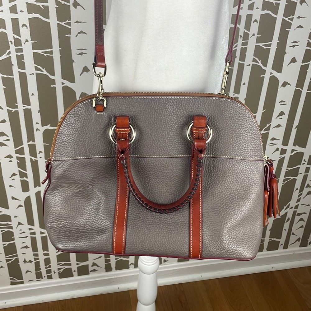 Dooney & Bourke Gray Satchel with Brown Trim - Picture 3 of 16